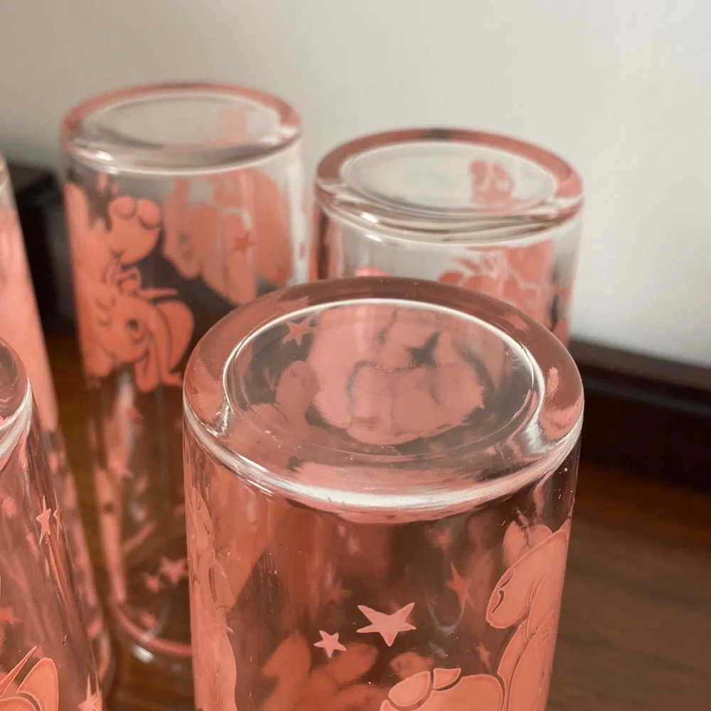 22:03 Vintage Hazel Atlas Glass Co. Pink Elephants Bar Set